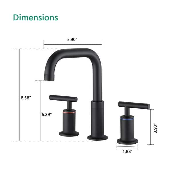 dimension image slide 2 of 5, Vanityfair 8" Widespread Double Handles Bathroom Sink Faucet with Drain Assembly