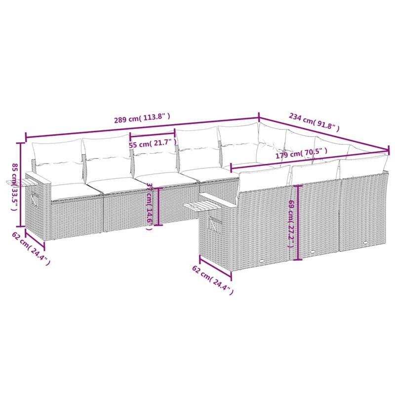 vidaXL Garden Sofa Set Grey - 24.4 x 33.5 x 27.2