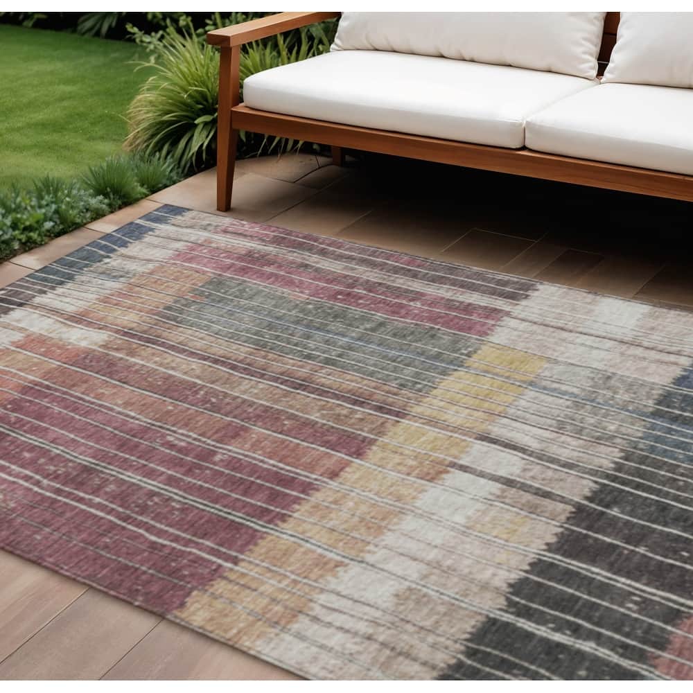 HomeRoots Striped Transitional Rectangle Outdoor Rug