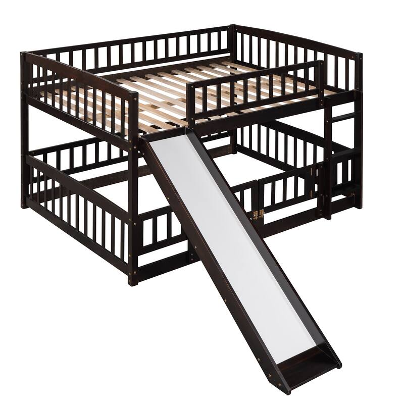 Full-Over-Full Bunk Bed with Slide and Convertible Ladder, Space-Saving Design