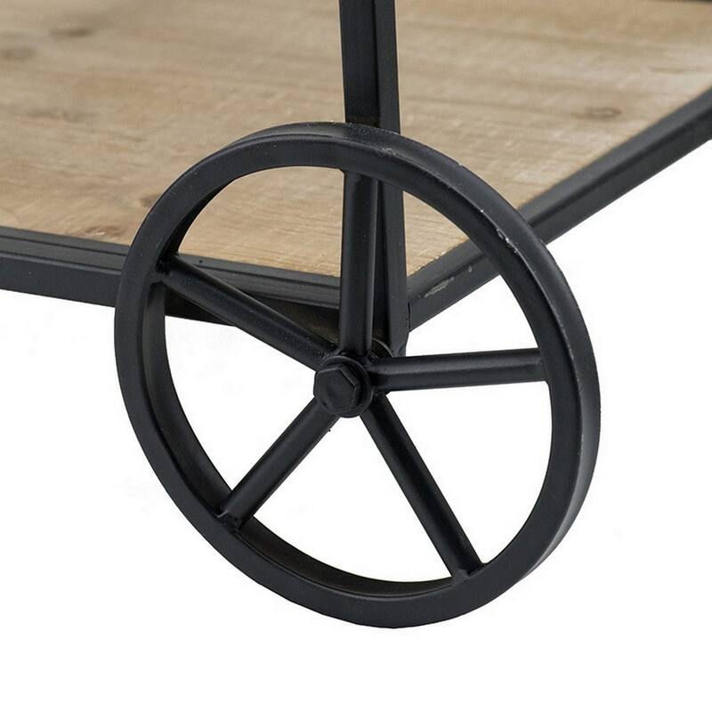 32 Inch Bar Cart, 3 Tiers, Fir Wood Shelves, Iron Frame, Black, Brown - 27 H x 16 W x 32 L Inches