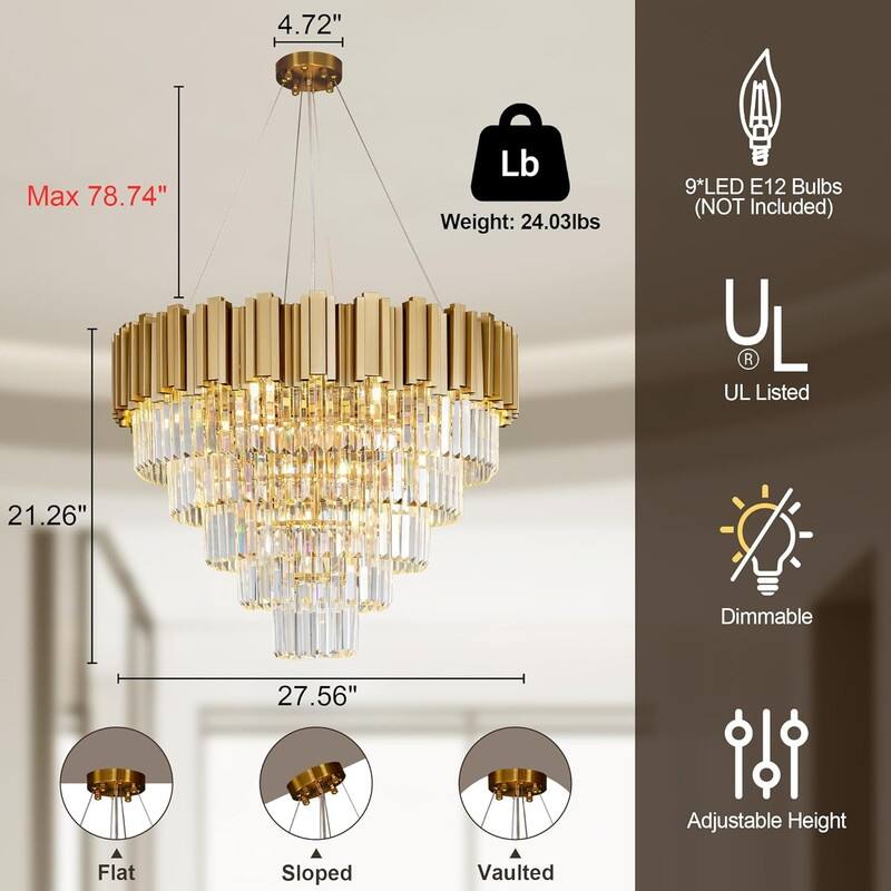 KAYLA Large Crystal Chandelier - 35.4"Modern 6-Tier 17-Light Chrome Ceiling Light, Luxury K9 Crystal