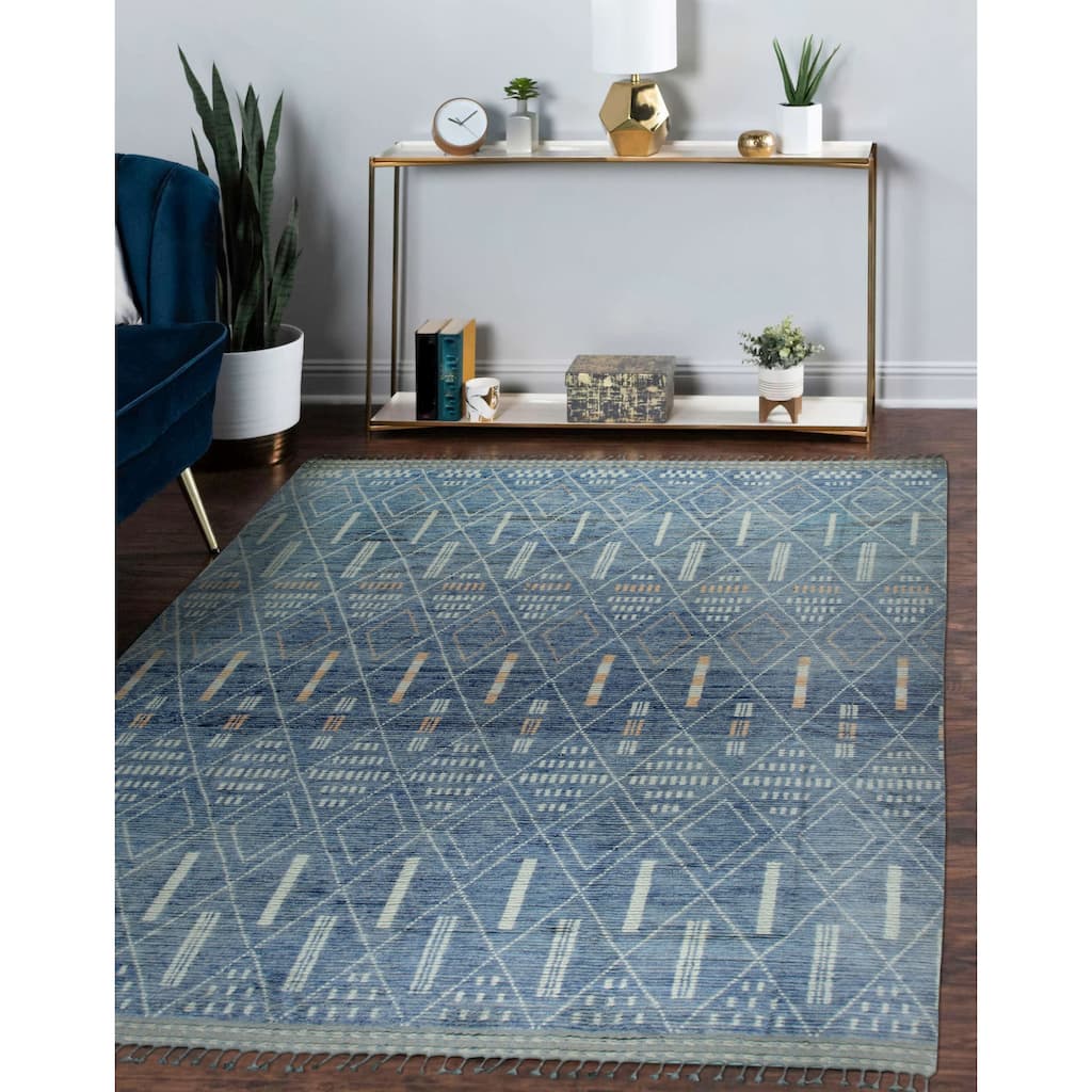 Home Decor Blue Hand-Knotted Wool Contemporary Marrakech Handspun Area Rug. Elegant and Durable Rug for Enhancing Your Living Ro