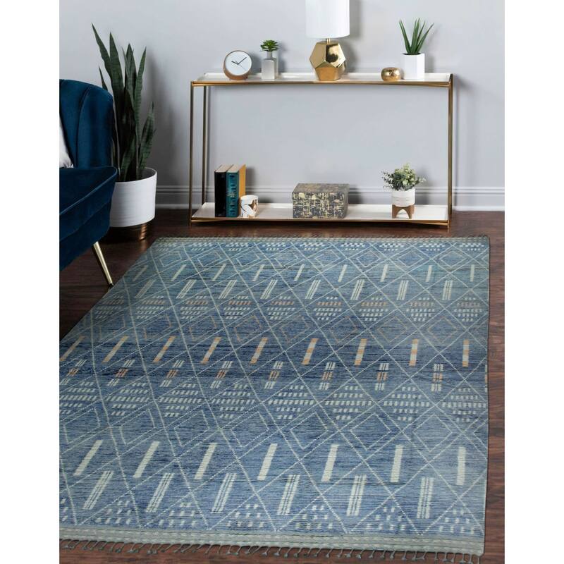 Home Decor Blue Hand-Knotted Wool Contemporary Marrakech Handspun Area Rug. Elegant and Durable Rug for Enhancing Your Living Ro