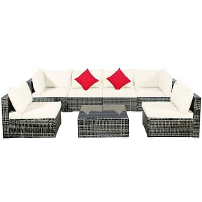 7 PCS Patio Furniture Set Sectional Rattan Sofa Set with Coffee Table