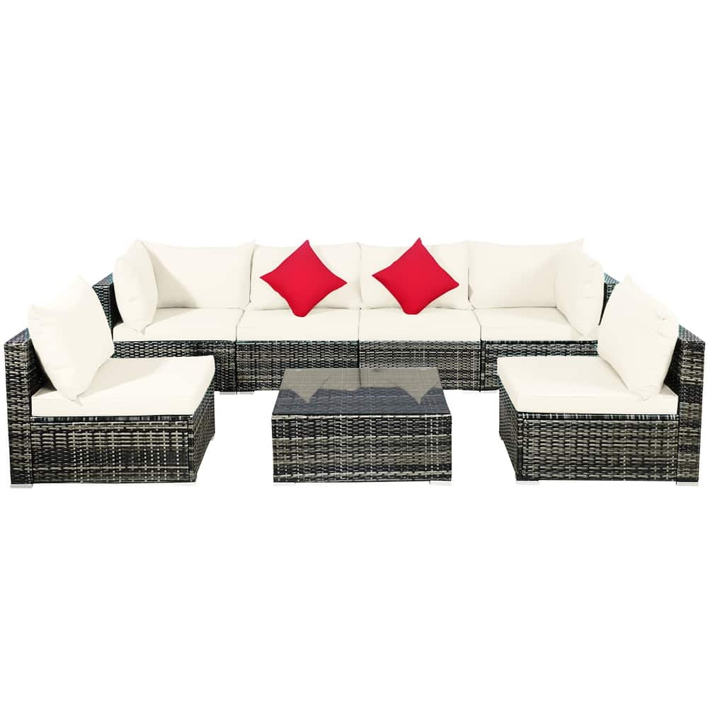 7 PCS Patio Furniture Set Sectional Rattan Sofa Set with Coffee Table