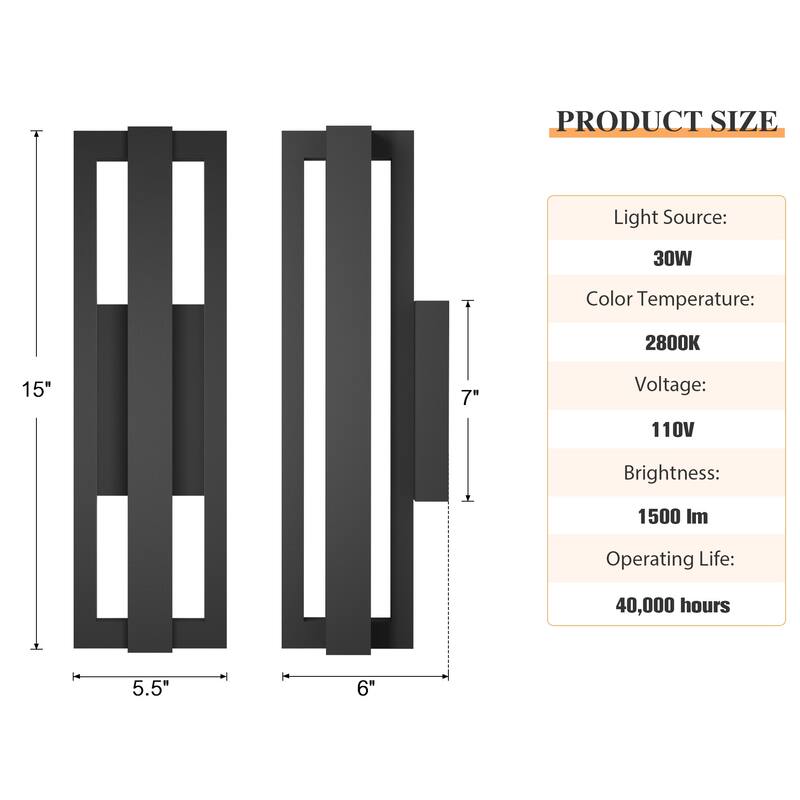 LamQee Integrated Matte Black Aluminum LED Outdoor Wall Sconce 15inch - 1-Pack/15inch