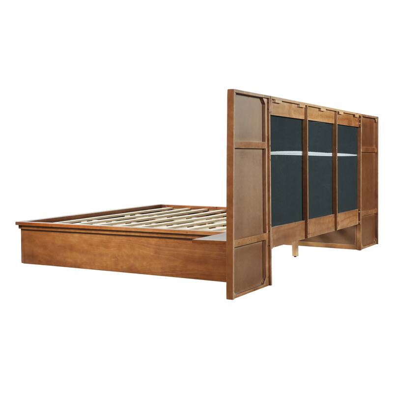 Christopher Knight Home - Avery Platform Bed Frame with Upholstered Headboard & Built-In Side Shelves, No Box Spring Needed