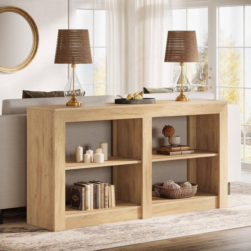59 Inches Farmhouse Console Table, 3 Tiers wood Entryway Table