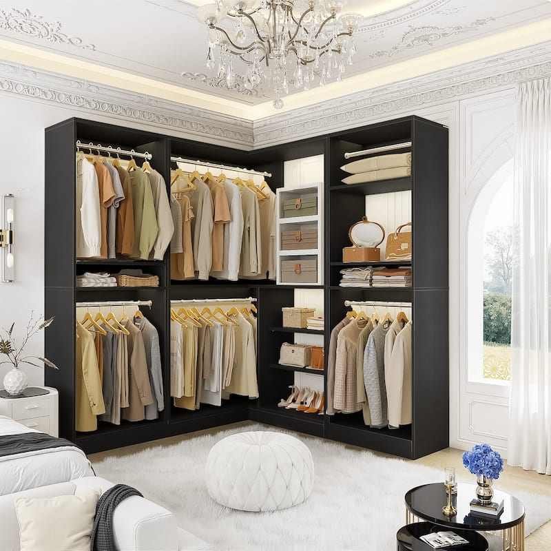 Cimly Set of 3 Closet System with Hanging Rods, Corner Closet Organizer with Adjustable Storage Shelves