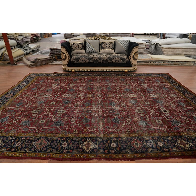 Hand Knotted Oriental 100% Wool Carpet Traditional Geometric Red Sarouk Area Rug - 14' 6'' X 11' 0''