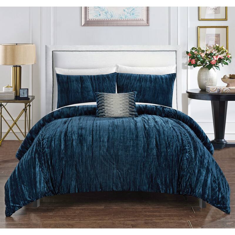 Chic Home Kerk 4 Piece Comforter Set Crinkle Crushed Velvet Bedding - Queen