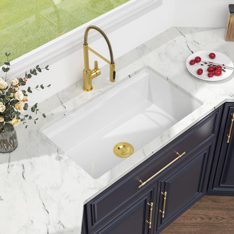 Kichae 32 Inch Ceramic Sink Undermount Workstation Single Bowl Kitchen Sink with Accessories - 32 in.W x 19 in.D x 10 in.H