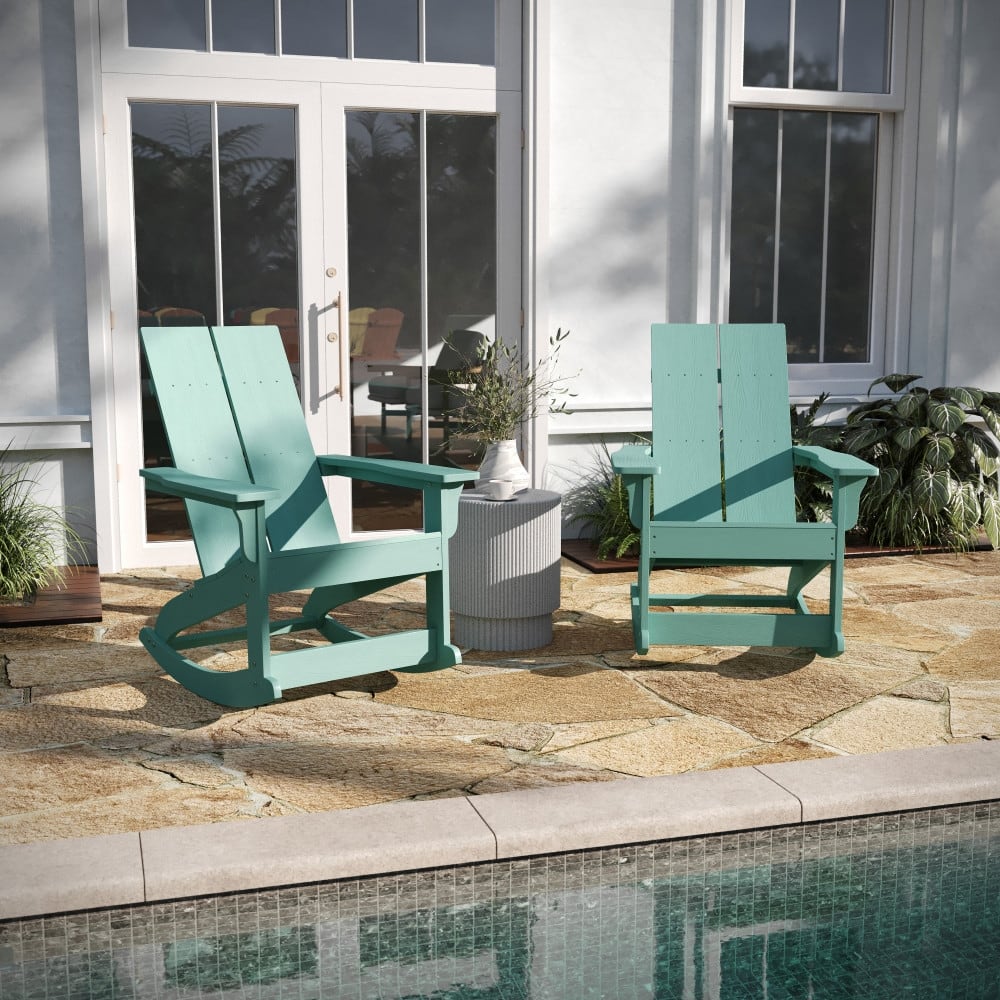 Indoor/Outdoor modern 2-Slat Adirondack Poly Resin Rockers - Set of 2
