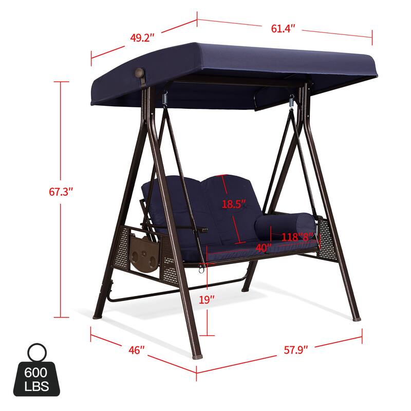PURPLE LEAF Deluxe Outdoor Patio Porch Swing with Weather Resistant Steel Frame, Cushions and Pillow Included