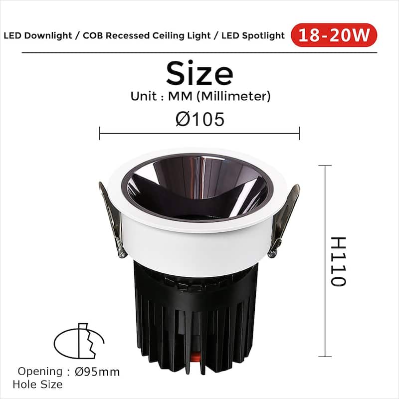 30 Pack LED downlight / COB recessed ceiling light / LED spot light - H110 - Blak