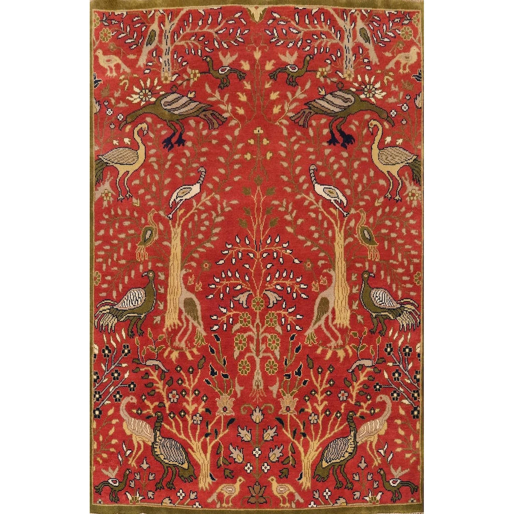 Hand Knotted Oriental 100% Wool Carpet Traditional All-Over Red Ziegler Area Rug - 10' 1'' X 7' 7''