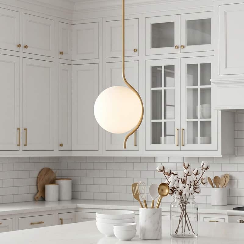 Acroma Curved Line Globe Pendant with White Jade Glass