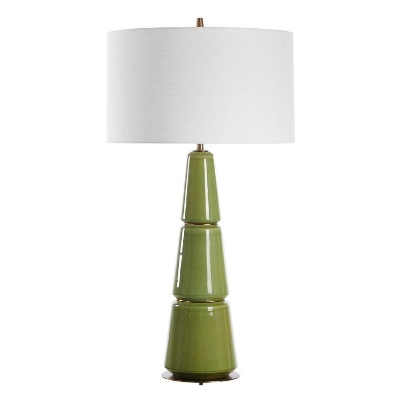 Tapered Ceramic Silhouette Table Lamp with Drum Shade - 39.5 - Green