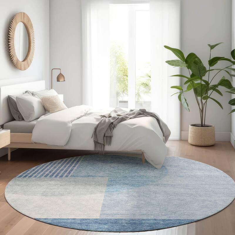 Machine Washable Indoor/ Outdoor Chantille Contemporary Deco Rug - Blue - 8' x 8'