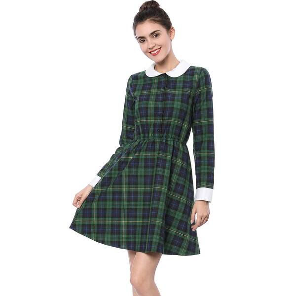 Shop Allegra K Women Contrast Peter Pan Collar Above Knee Check