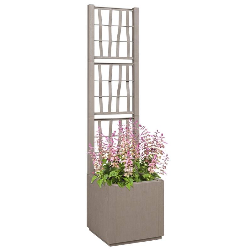 vidaXL Garden Planter with Trellis Trough Plant Pot Flower Box Outdoor PP - 14.2 x 14.2 x 55.1 in