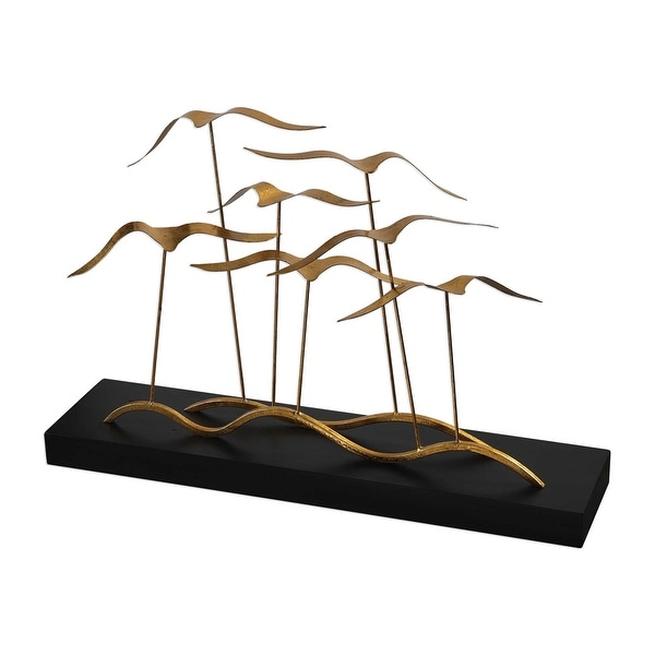 15.5" Metallic Gold Flock Of Seagulls Sculpture - N/A