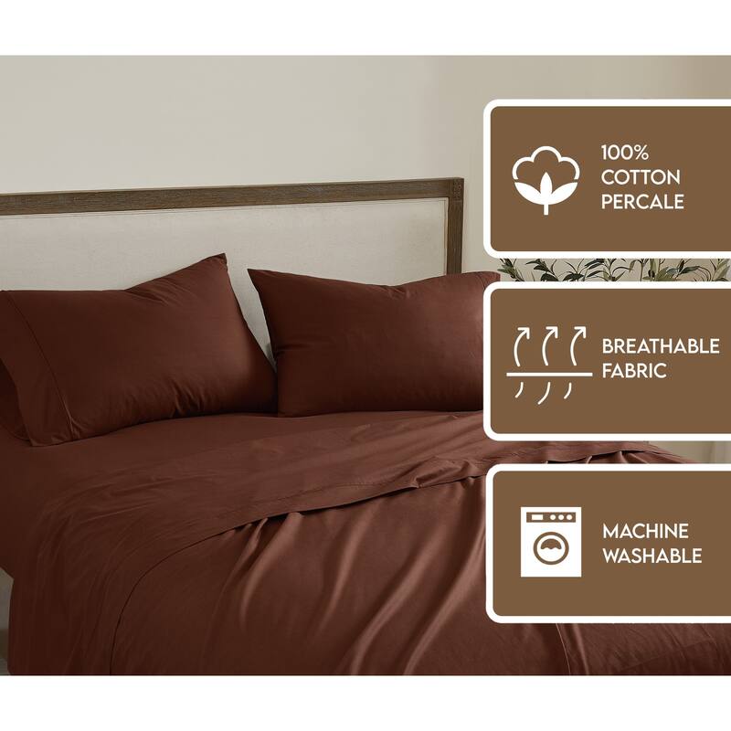 Brooklyn Loom Solid Cotton Percale Bed Sheet Set