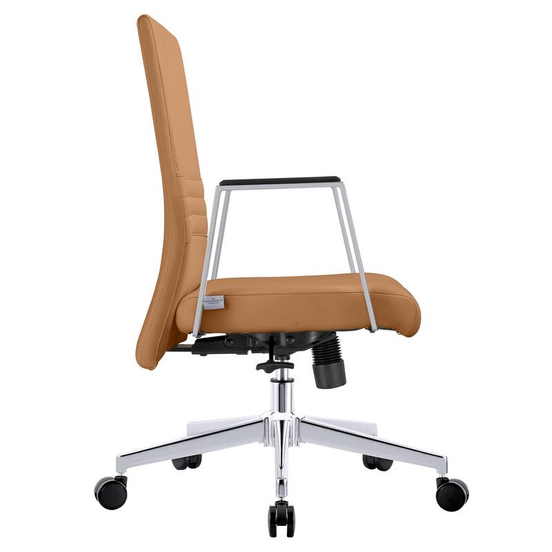 Mid-Back Leather Office Chair in Iron Modern Ergonomic Swivel Lift Tilt Computer Task Chair