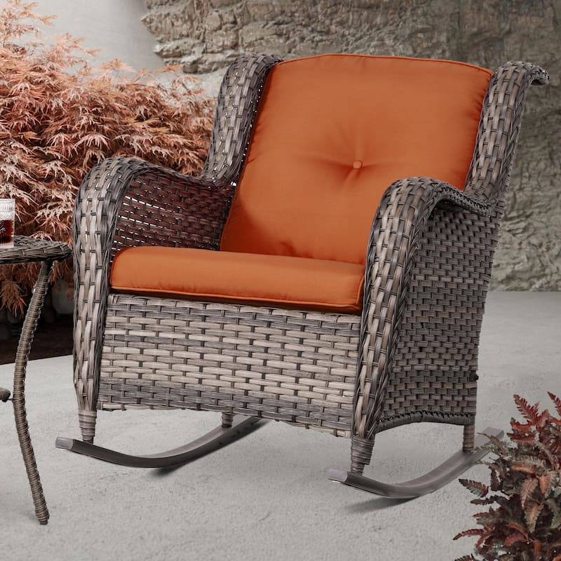 Cozywor Outdoor Wicker Rattan Swivel Rocking Chair - Orange