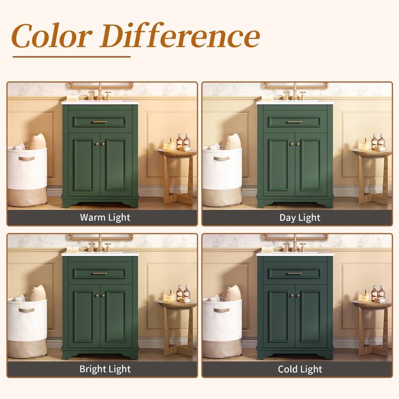 24" Bathroom Vanity with Integrated Ceramic Sink, Bathroom Cabinet with 2 Doors