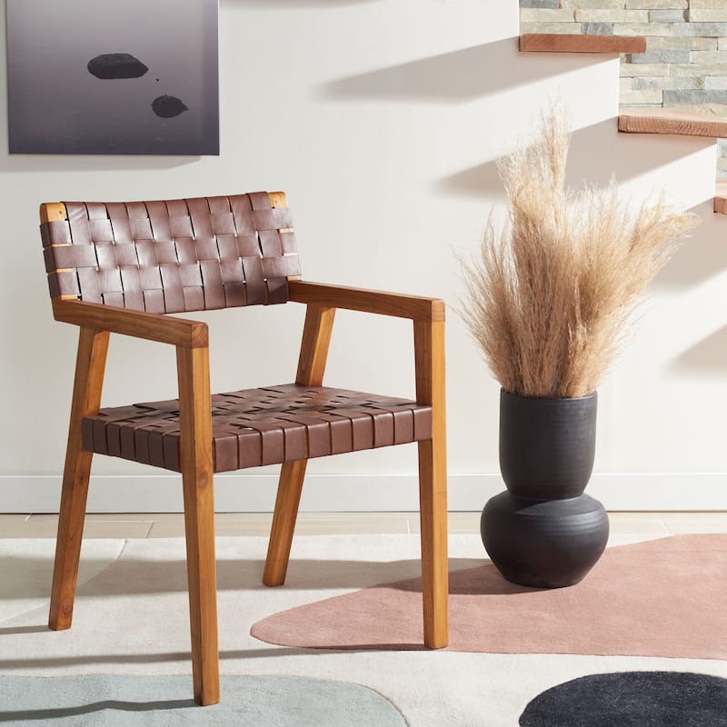 SAFAVIEH Gerda Woven Leather Dining Room Chair - 22.1" W x 20.9" L x 31.9" H - 22Wx21Dx32H - Cognac/Natural