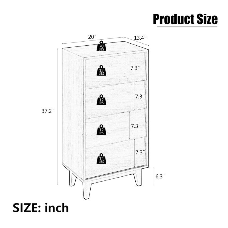 37" Tall Vintage Style 4 Drawer Dresser,Wood Dressers & Chest of Drawers,Wood Grain Finish