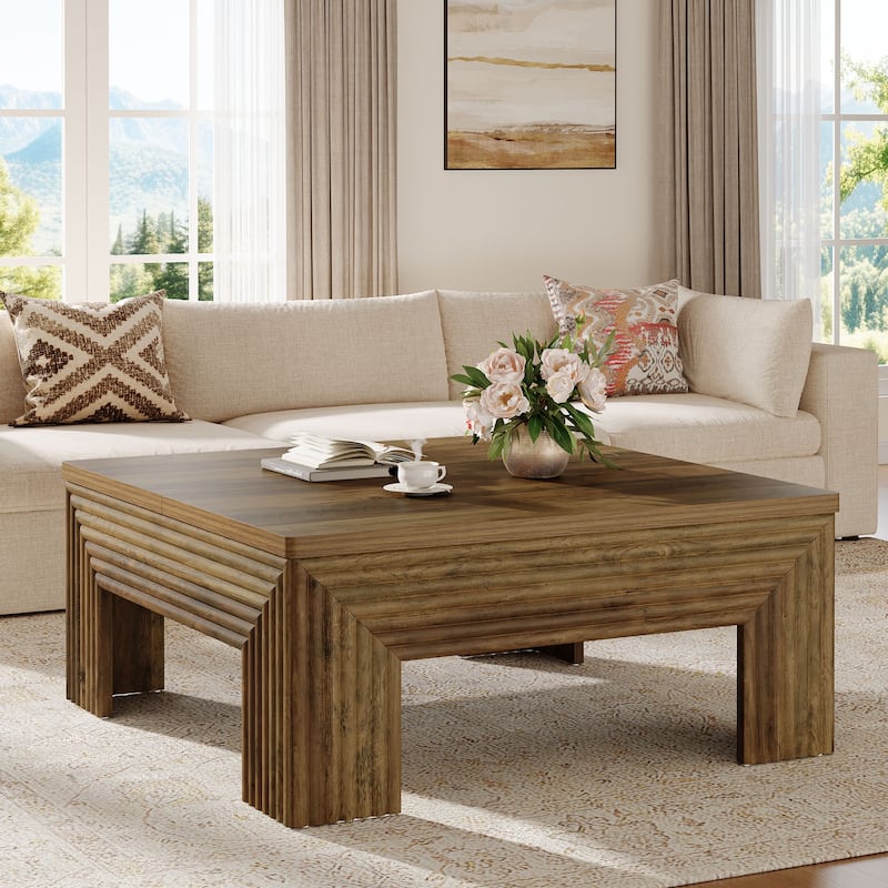Square Coffee Table, 39.4 Inch Rustic Living Room Center Table