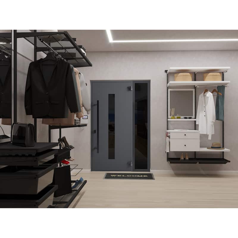 Front Prehung Steel Door Ronex 1011 Grey Side and Top Window Sidelite Stainless Inserts W36+12xH80+16 Lh I