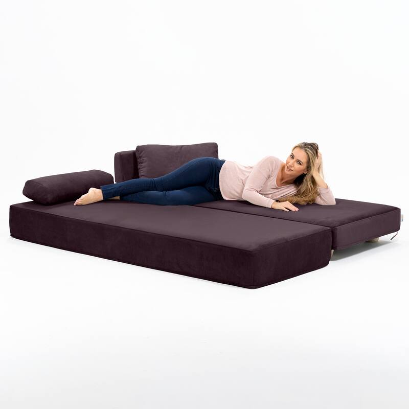 Jaxx Balshan Cushioned Micro-velvet Convertible Chaise Lounge Daybed