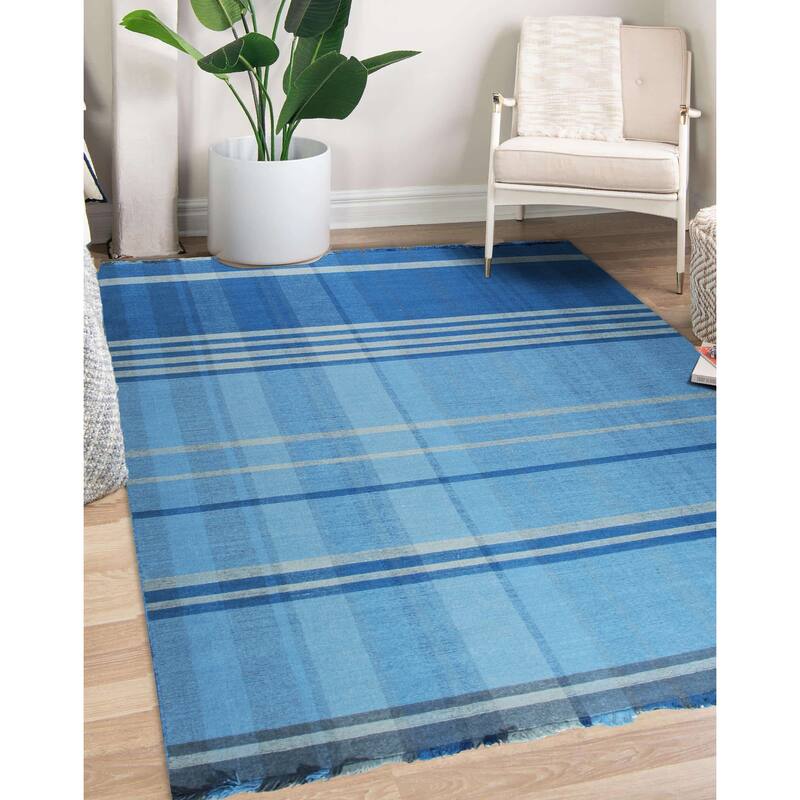 Home Decor EORC Hand-Knotted Wool Flat Weave Rug, Denim Stylish and Durable Area Rug for Adding Comfort and Texture to You