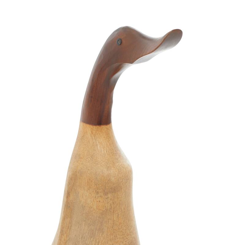 Brown Bamboo Wood Duck Decorative Sculpture (Set of 2)