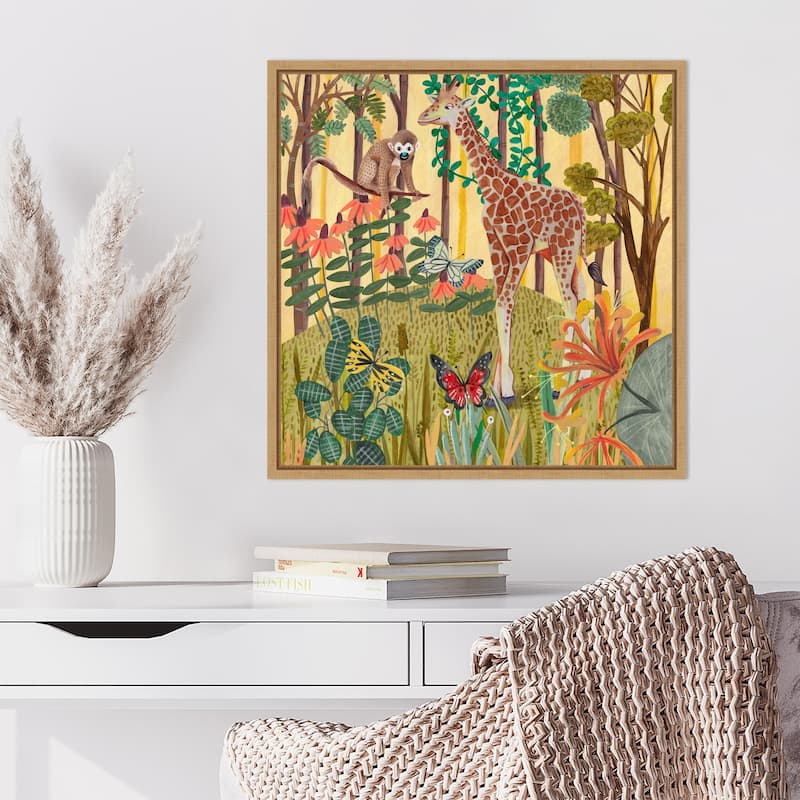Giraffe in nature by Caroline Bonne Muller Framed Canvas Wall Art