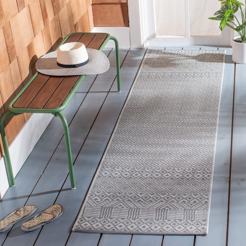 SAFAVIEH Courtyard Shikibu Indoor/ Outdoor Waterproof Patio Backyard Rug - 2'3" x 8' Runner - Brown/Grey
