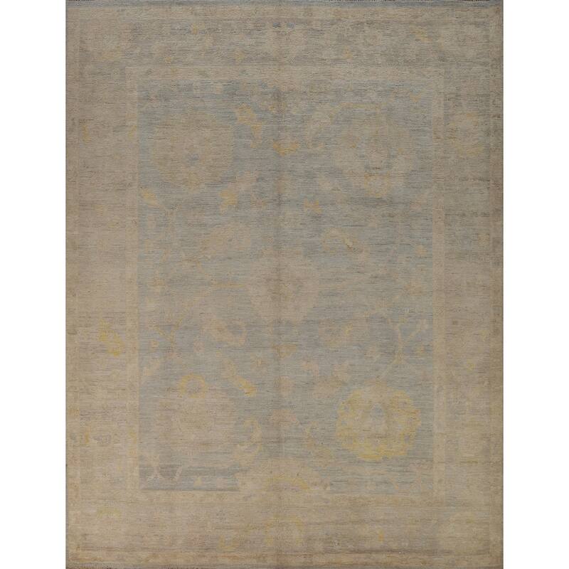 Blue Floral Oushak Turkish Area Rug Hand-Knotted Wool Carpet - 8'4"x 10'0"