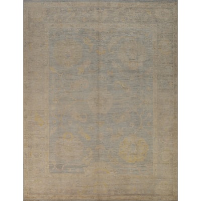 Blue Floral Oushak Turkish Area Rug Hand-Knotted Wool Carpet - 8'4"x 10'0"
