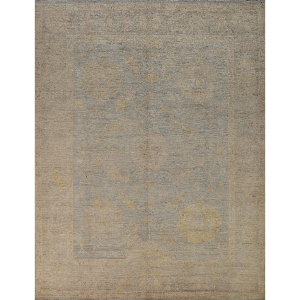Blue Floral Oushak Turkish Area Rug Hand-Knotted Wool Carpet - 8'4"x 10'0"