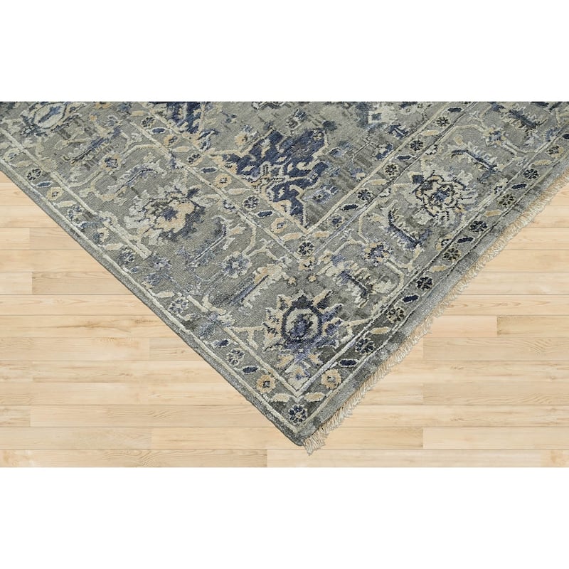 Gray Wool Oriental Area Rug Hand Knotted Traditional Turkish Oushak - 6' 2'' x 8' 8''