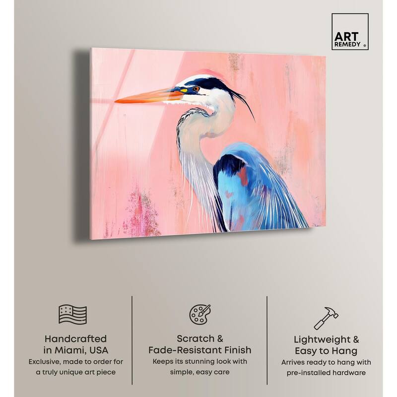 Rosy Dawn Heron Acrylic by Art Remedy, Ready to Hang