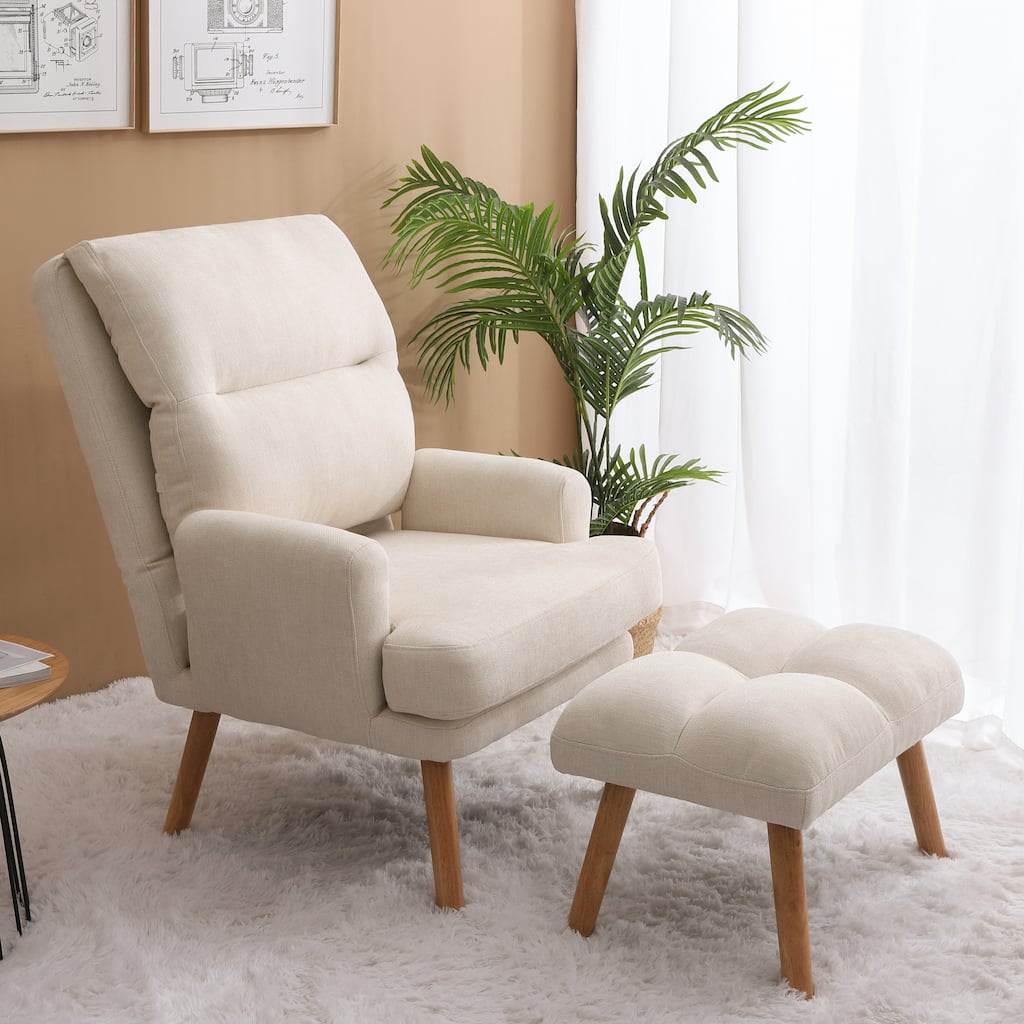 Beige 35.4" High Back Arm Chair with Adjustable Backrest