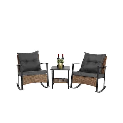 Wicker Rocking Chairs for Outdoors 3 Piece,Patio Rocking Chairs Set of 2,Patio Furniture Set,Small Outdoor Set