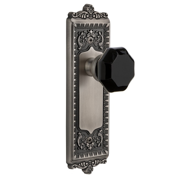 Grandeur WINLYO_SD_NA Windsor Solid Brass Rose Single Dummy Door Knob with Lyon Black Crystal Knob
