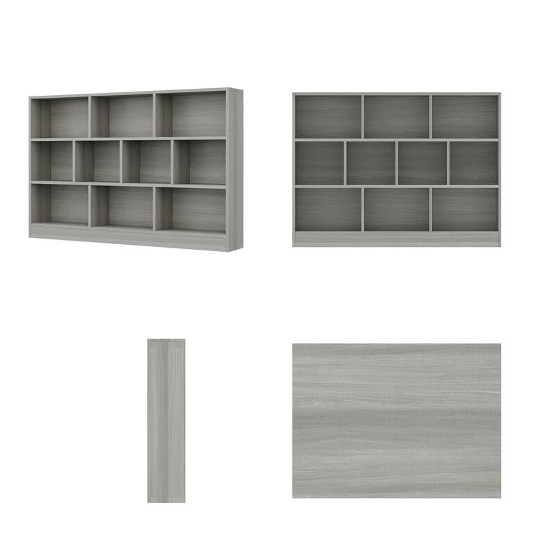 Gray Bookshelf with Multi-Size Storage Compartments Home Office Bookcase Organizer Bookcase Organizer