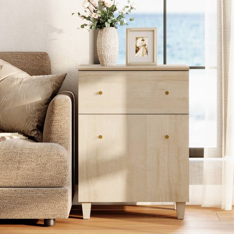 Large End Table with Drawer and Door for Living Room